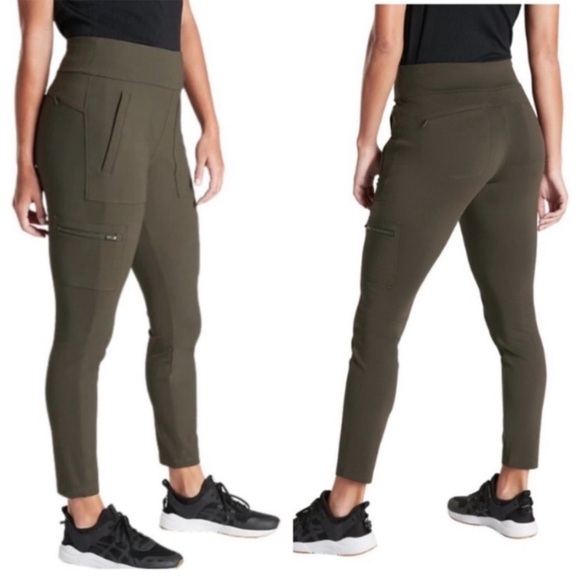 Athleta Headlands Hybrid Cargo Pants Size 4 Tall Olive Green Gray Flawed - Picture 12 of 15